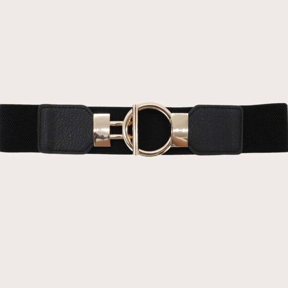 Black Ring Metal Buckle Elastic Belt - Picture 2 of 5
